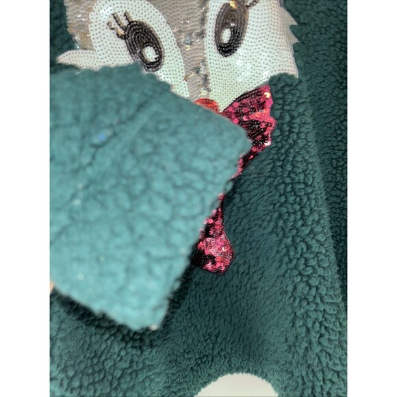 Women Ugly Sweatshirt Time & Tru M (8-10) Green W/ Sequin Fox Christmas Preowned - Picture 3 of 7